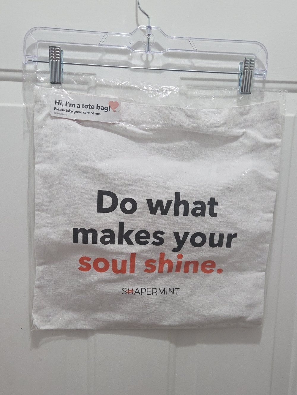 NWT Shapermint White Canvas Tote with Black and Orange Text